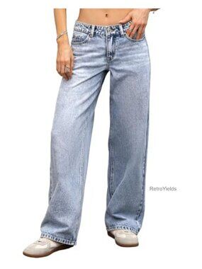 Low Rise Baggy Jeans Stretchy Straight Leg Denim Pants
